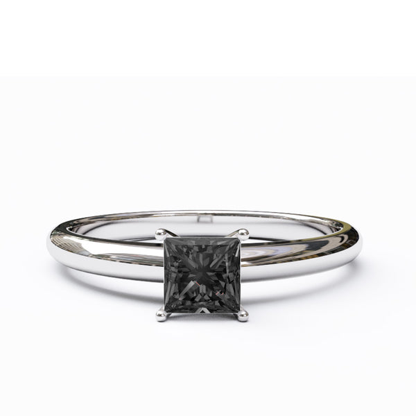 Solitaire Gold Engagement with 0.35ct Princess Cut Black Onyx - 01SG03O